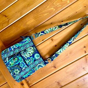 Vera Bradley vintage Paisley navy green Crossbody bag tote cotton